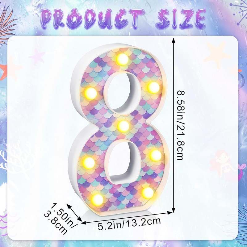 New Glooglitter Mermaid Birthday Party Decoration, Decorative LED Glowing Number (Number 8) - Kidsy