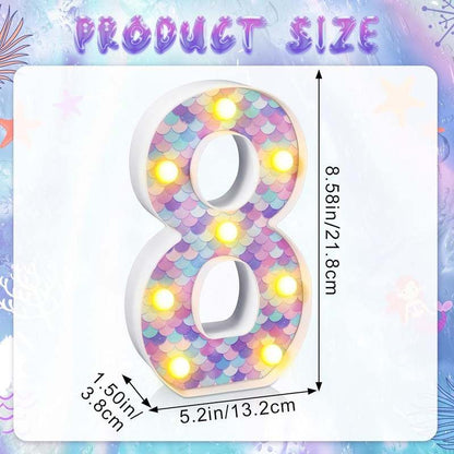 New Glooglitter Mermaid Birthday Party Decoration, Decorative LED Glowing Number (Number 8) - Kidsy