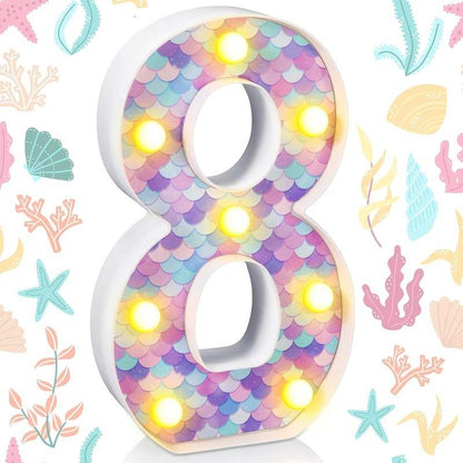 New Glooglitter Mermaid Birthday Party Decoration, Decorative LED Glowing Number (Number 8) - Kidsy