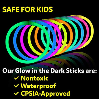 New Glow Sticks Bulk Party Favors 200pk - 8” Glow in the Dark Light Sticks Neon Party Glow Bracelets - Kidsy