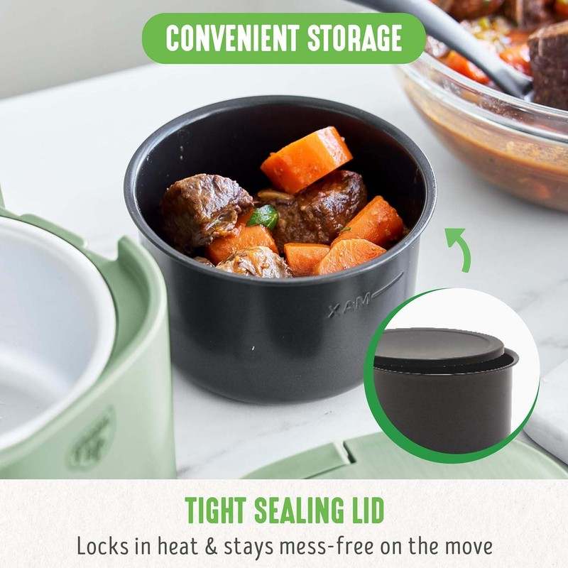 New GreenLife 20oz Electric Lunch Box Food & Soup Warmer (Sage Green) - Kidsy