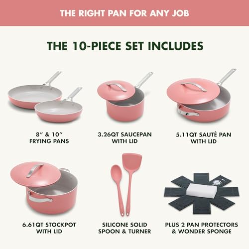New GreenPan Nova 10 - Piece Cookware Pots & Pans Set (Coral) - Kidsy