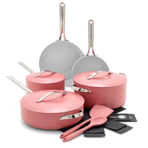 New GreenPan Nova 10 - Piece Cookware Pots & Pans Set (Coral) - Kidsy