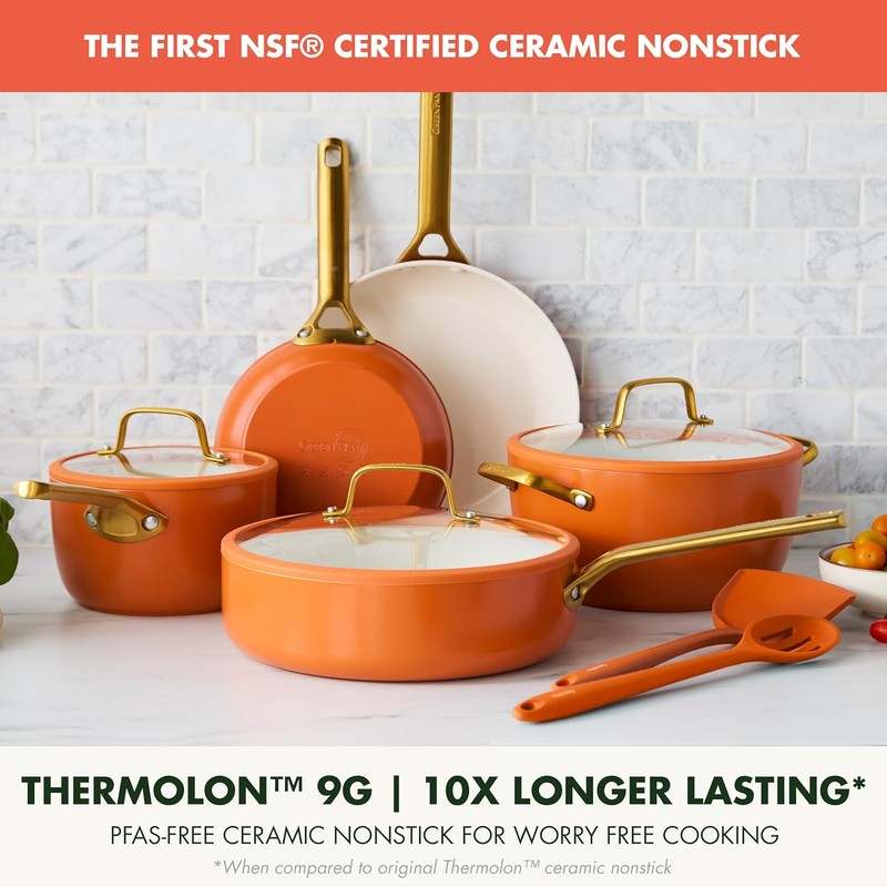 New GreenPan Reserve Pro 10 - Piece Nonstick Cookware Set (Harvest Orange) - Kidsy