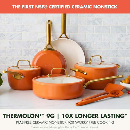 New GreenPan Reserve Pro 10 - Piece Nonstick Cookware Set (Harvest Orange) - Kidsy