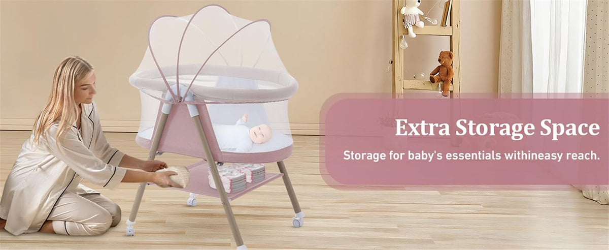 New GYARING Baby Bassinets 3 in1 Baby Crib Portable & Easy to Assemble (Pink) - Kidsy