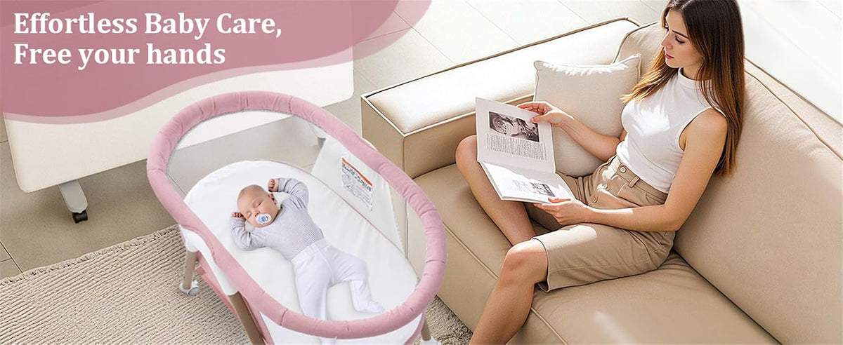 New GYARING Baby Bassinets 3 in1 Baby Crib Portable & Easy to Assemble (Pink) - Kidsy
