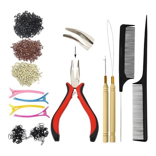 New Hair Extensions Tools Kit : 1500 Pcs Silicone Lined Micro Beads (Black,Brown,Blonde) - Kidsy