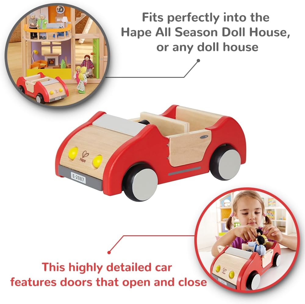 New Hape Wooden Dollhouse Family Car Toy Vehicle (Fits 4 Figures) - Kidsy