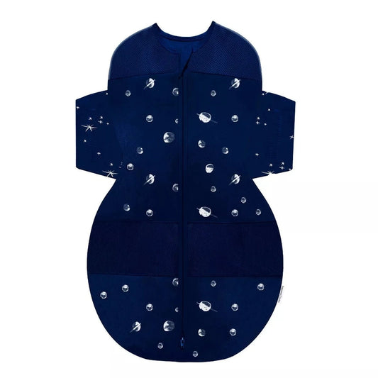 New Happiest Baby SNOO Sack Swaddle Wrap (Navy with Planets Stars on Wings - Small) - Kidsy