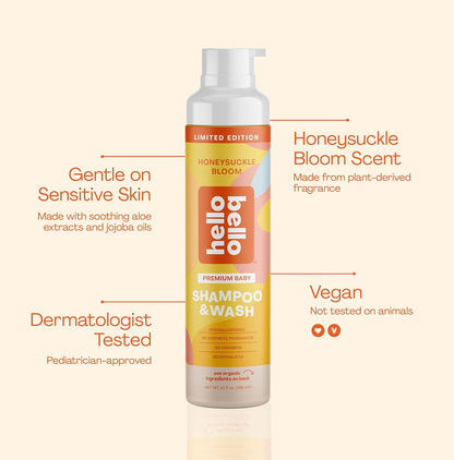 New Hello Bello Baby Shampoo & Body Wash (Honeysuckle Bloom Scented, 10oz Bottle) - Kidsy