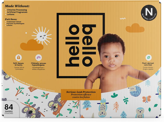 New Hello Bello Diapers, Size Newborn (NB - Up to 10 lbs) - 84 Count - Woodland Animals & Koala Kids Designs - Kidsy