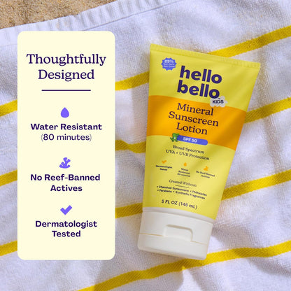 New Hello Bello Kids SPF 50 Mineral Sunscreen Lotion (5oz Tube) - Kidsy