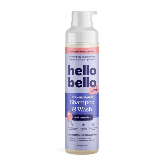 New Hello Bello Ultra-Hydrating Baby Shampoo & Body Wash (Soft Lavender Scent, 10oz Bottle) - Kidsy
