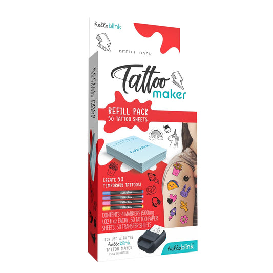 New Hello Blink Tattoo Maker Refill Pack 50 Tattoos (4 Markers) - Kidsy