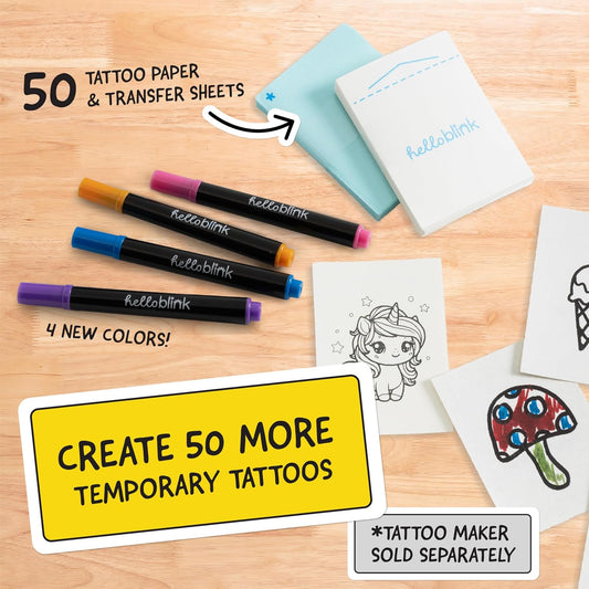 New Hello Blink Tattoo Maker Refill Pack 50 Tattoos (4 Markers) - Kidsy