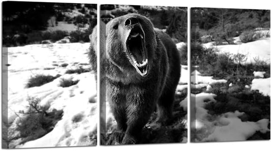 New HOMEOART Bear Wall Art Black and White (16"x24"x3 Panels) - Kidsy