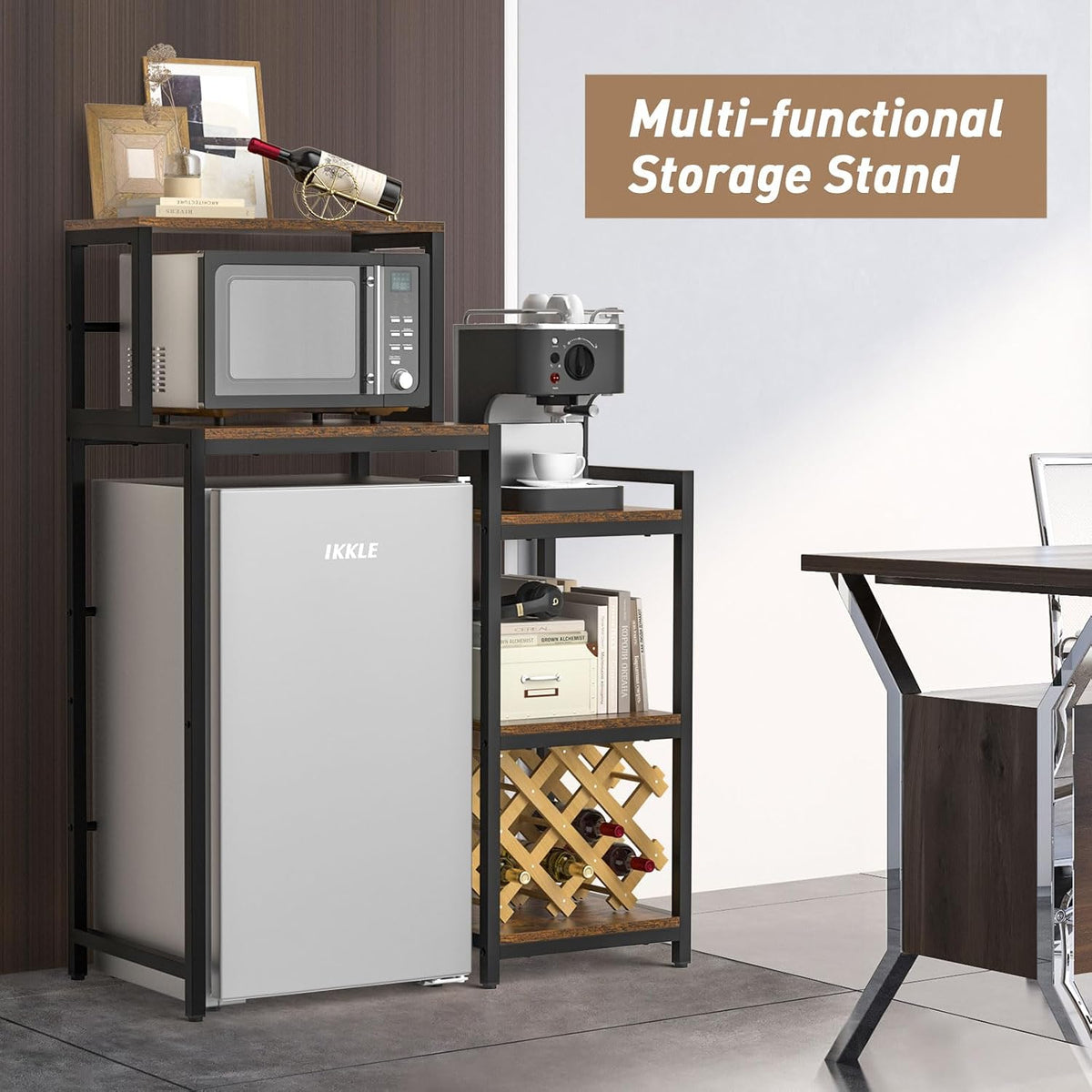 New Ikkle 5-Tier Mini Fridge Stand with Storage Shelves (Retro Brown) - Kidsy