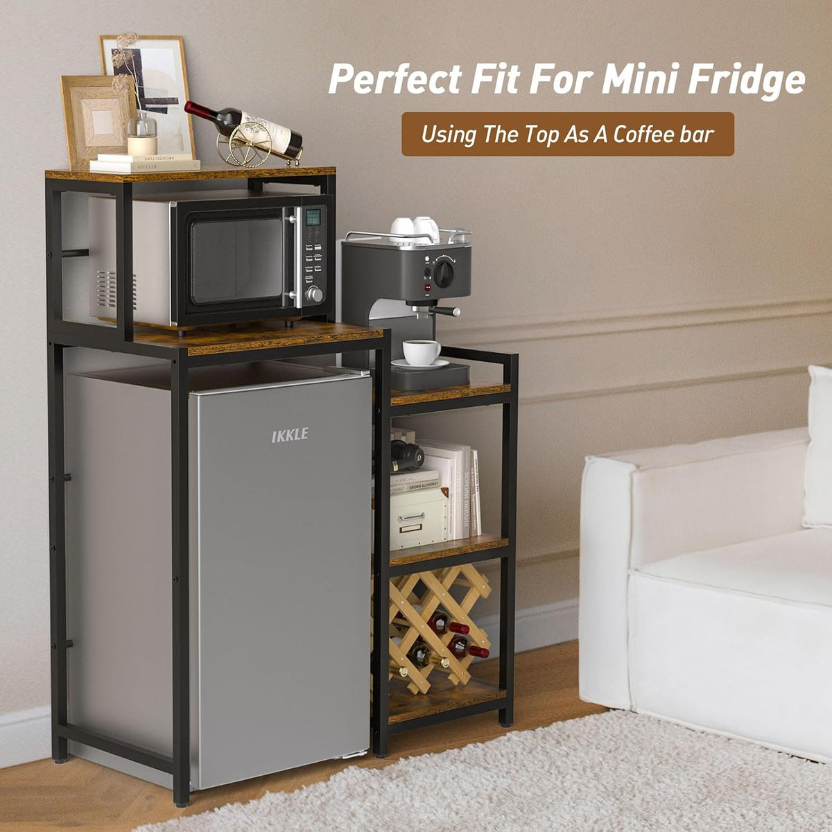 New Ikkle 5-Tier Mini Fridge Stand with Storage Shelves (Retro Brown) - Kidsy