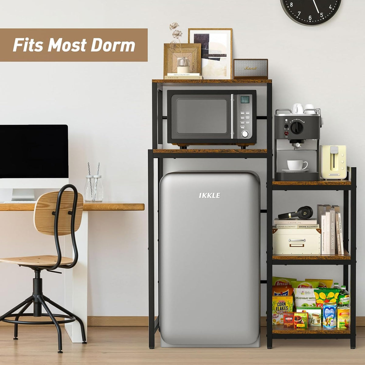 New Ikkle 5-Tier Mini Fridge Stand with Storage Shelves (Retro Brown) - Kidsy