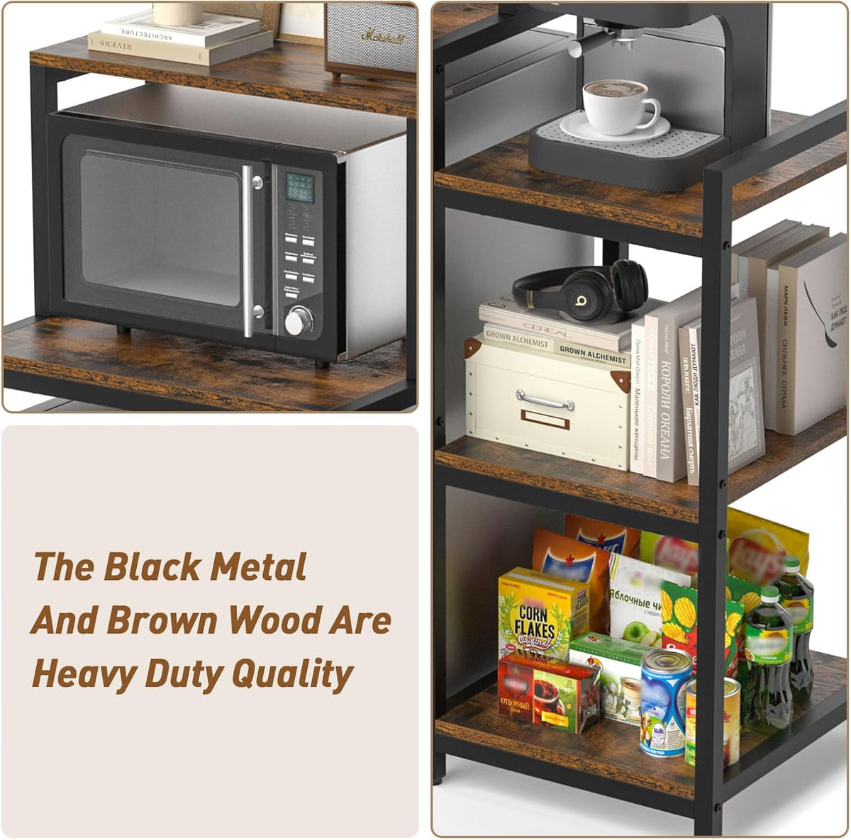 New Ikkle 5-Tier Mini Fridge Stand with Storage Shelves (Retro Brown) - Kidsy