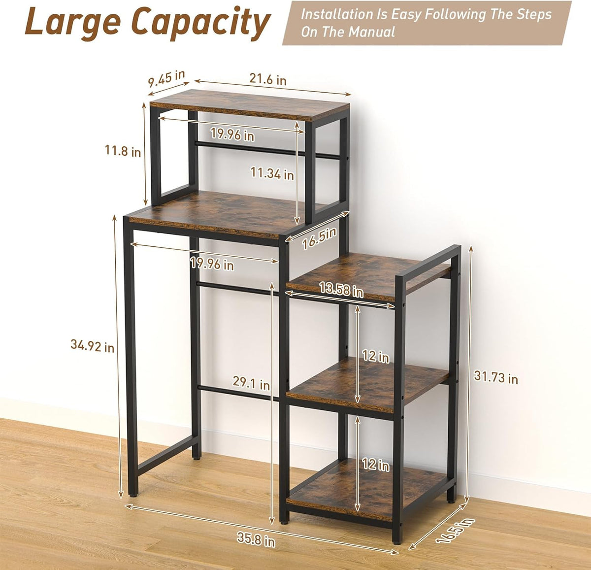 New Ikkle 5-Tier Mini Fridge Stand with Storage Shelves (Retro Brown) - Kidsy