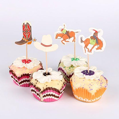 New iMagitek 48 Pack Western Cowboy Cupcake Toppers - Kidsy