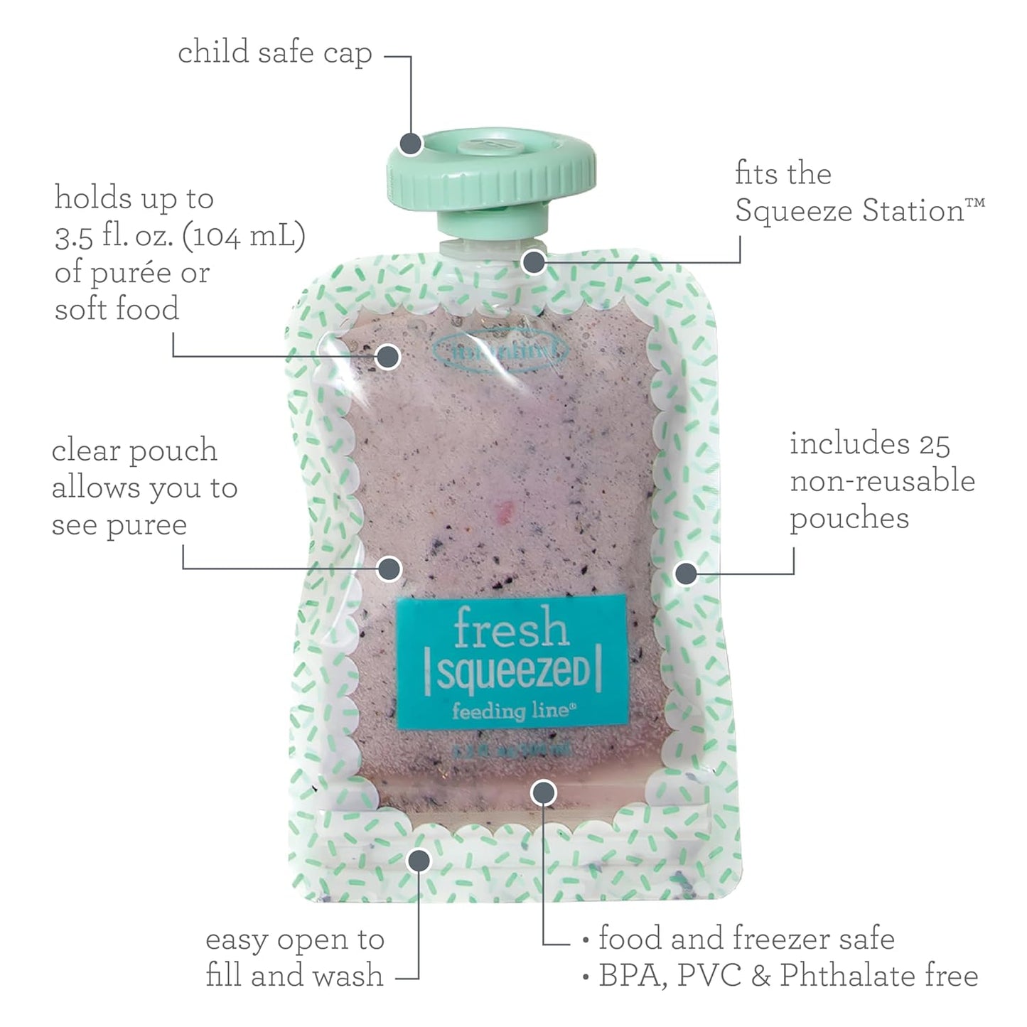 New Infantino Reusable Squeeze Pouches for Homemade Baby Food, 3.5 oz, Pack of 25 - Kidsy