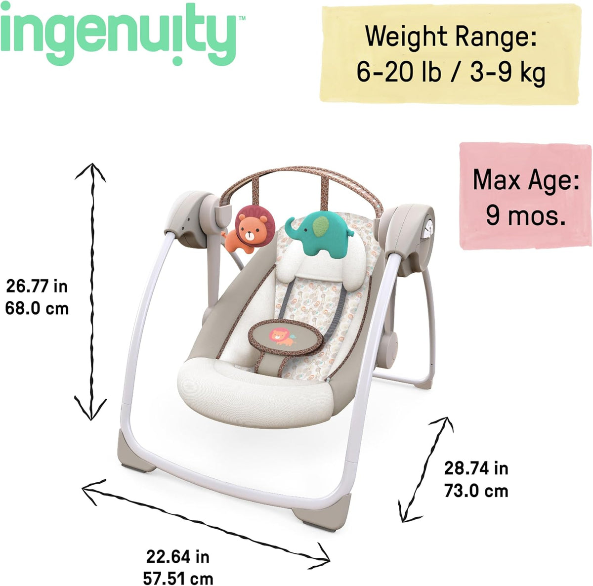 New Ingenuity Cozy Kingdom Portable Baby Swing - Kidsy