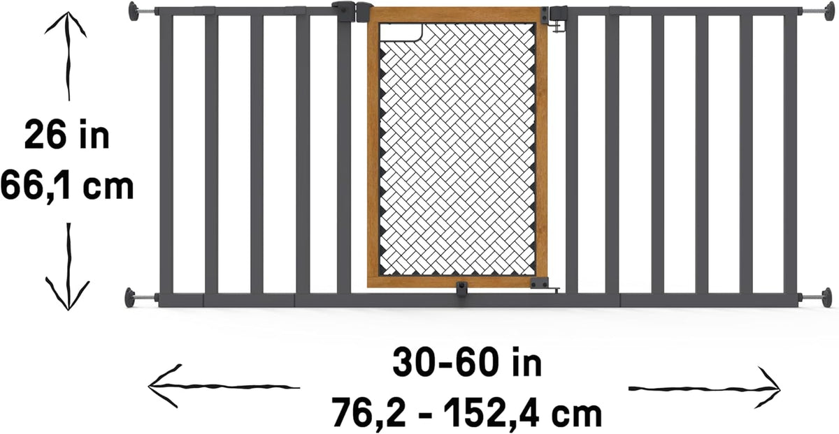 New Ingenuity Ingenuity Thruway 60XW Series Extra Wide Safety Pet & Baby Gate, 30" - 60" Wide, 26" Tall (Honey Oak Stained Wood & Metal) - Kidsy