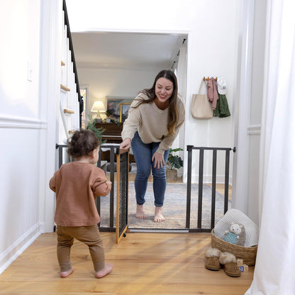 New Ingenuity Ingenuity Thruway 60XW Series Extra Wide Safety Pet & Baby Gate, 30" - 60" Wide, 26" Tall (Honey Oak Stained Wood & Metal) - Kidsy