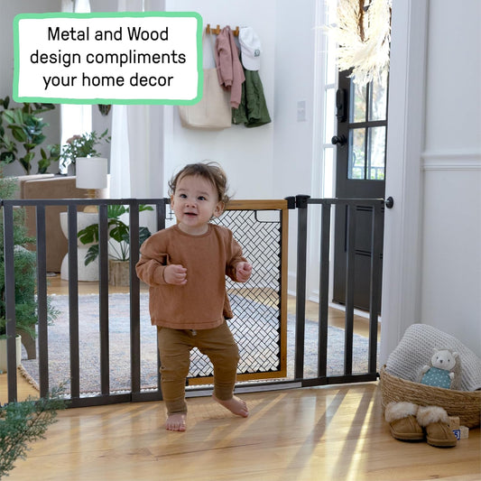 New Ingenuity Ingenuity Thruway 60XW Series Extra Wide Safety Pet & Baby Gate, 30" - 60" Wide, 26" Tall (Honey Oak Stained Wood & Metal) - Kidsy
