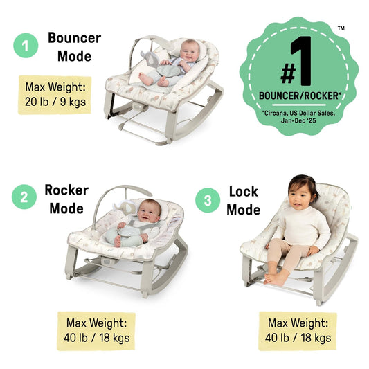 New Ingenuity Keep Cozy 3-in-1 Bouncer & Rocker, 0–30 Months (Safi) - Kidsy