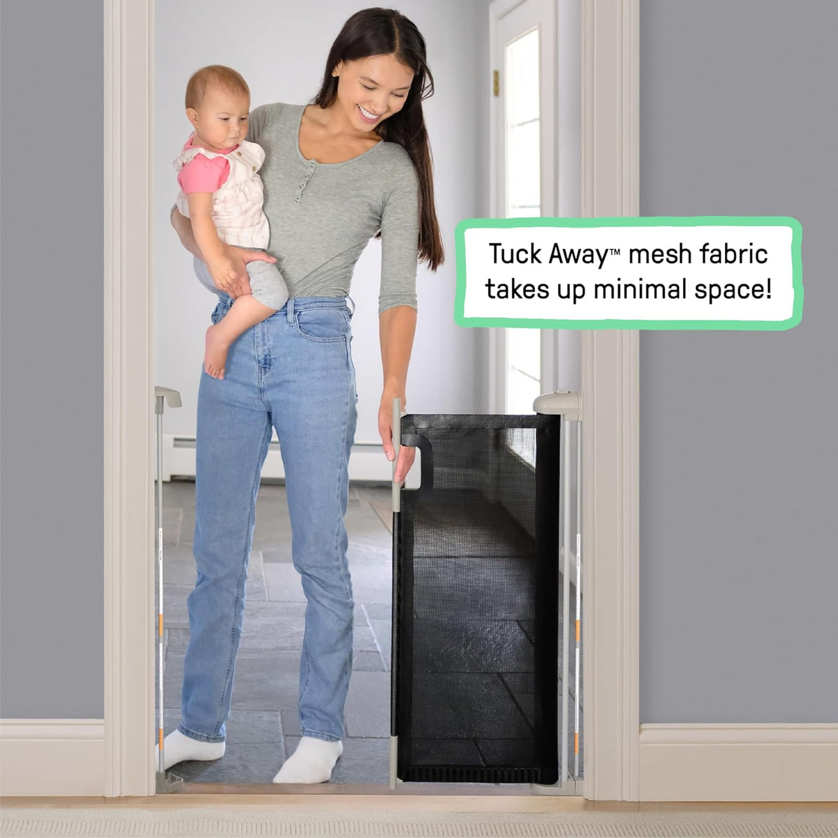 New Ingenuity The Thruway 52W Series Pet and Baby Retractable Gate with Tuck Away Mesh, 52" Wide, 30" Tall (Black) - Kidsy
