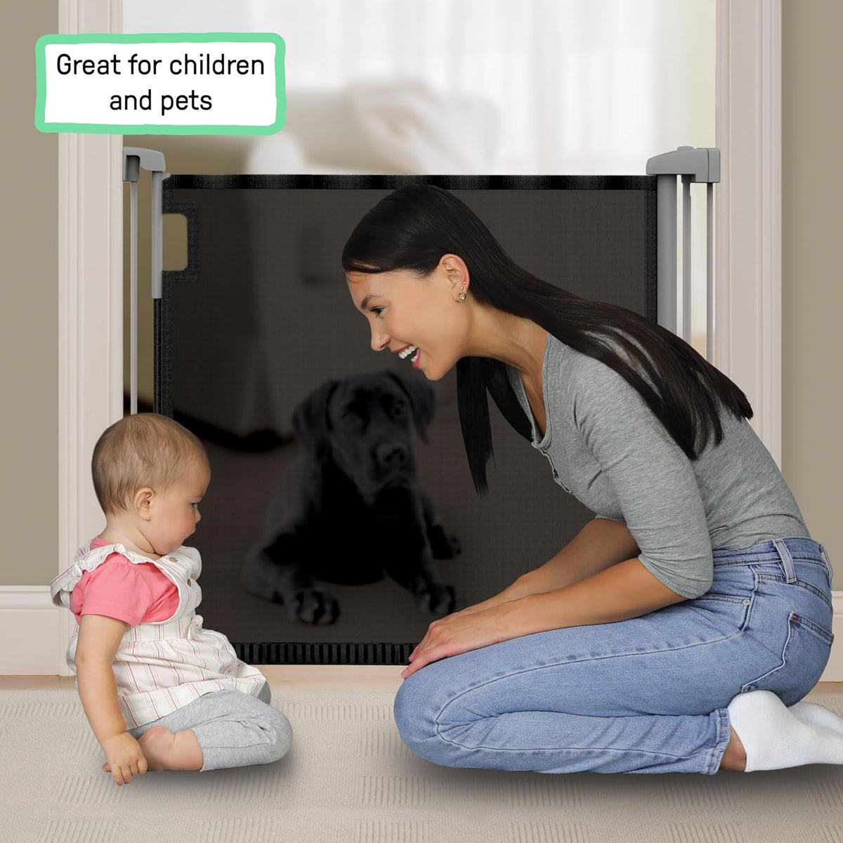 New Ingenuity The Thruway 52W Series Pet and Baby Retractable Gate with Tuck Away Mesh, 52" Wide, 30" Tall (Black) - Kidsy