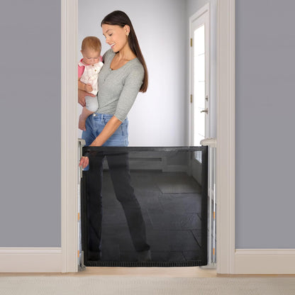 New Ingenuity The Thruway 52W Series Pet and Baby Retractable Gate with Tuck Away Mesh, 52" Wide, 30" Tall (Black) - Kidsy