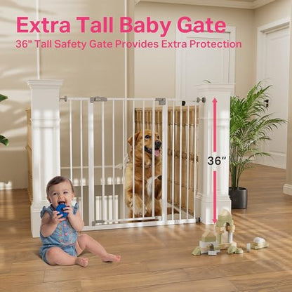 New InnoTruth 36" Extra Tall Baby Gate 28.9" - 42.1" (White) - Kidsy