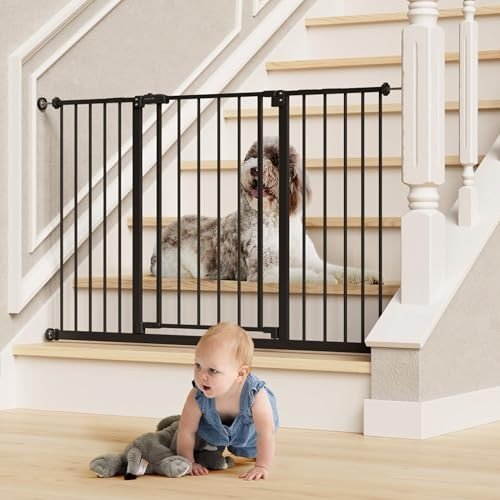 New InnoTruth Baby Gate – Extra Wide 28.9–49", 30" Tall Walk - Thru Gate with Dual Lock (Black) - Kidsy
