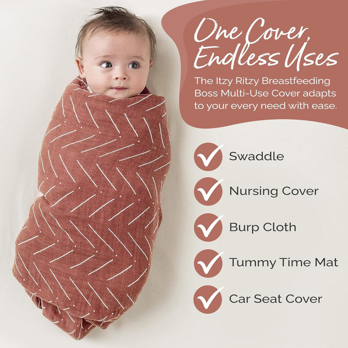 New Itzy Ritzy Breastfeeding Boss Multi-Use Cover 47” x 47” (Mudcloth) - Kidsy