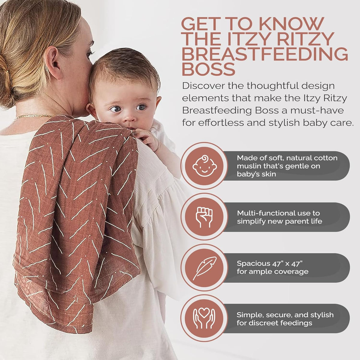 New Itzy Ritzy Breastfeeding Boss Multi-Use Cover 47” x 47” (Mudcloth) - Kidsy