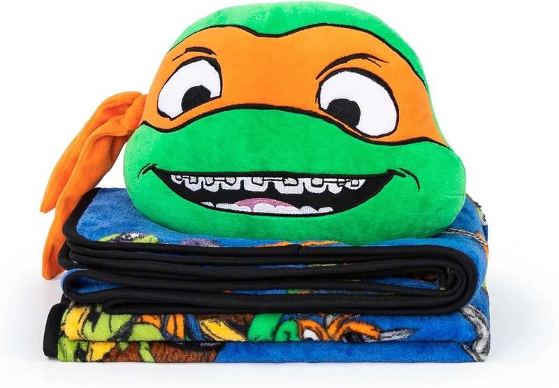 New Jay Franco TMNT Michaelangelo Nogginz Blanket & Pillow Set (Orange) - Kidsy
