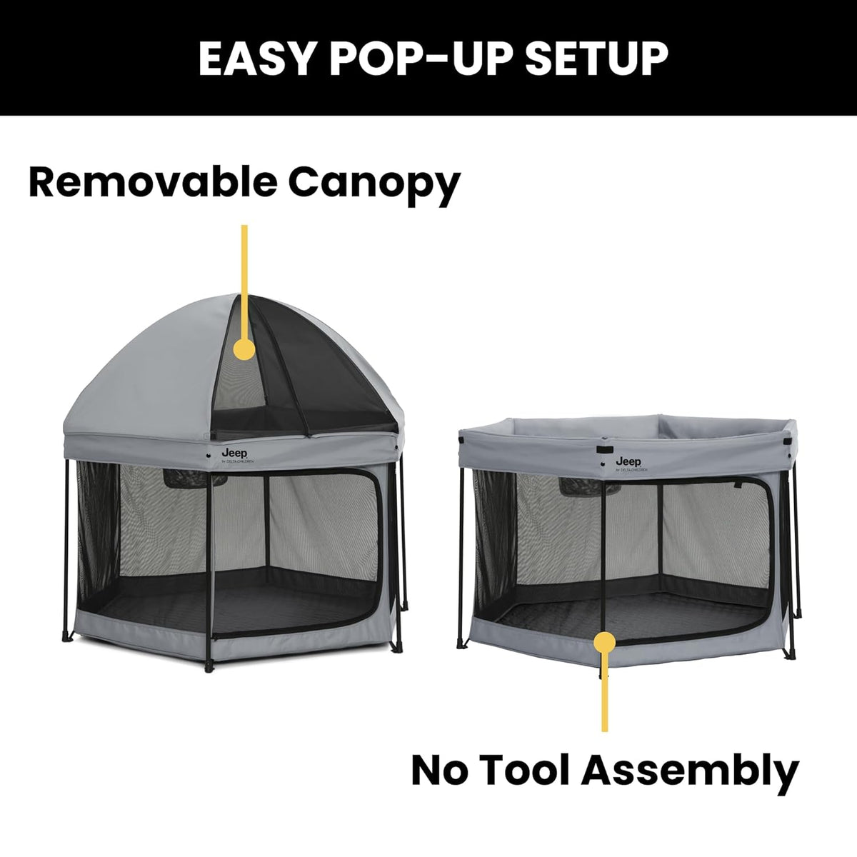 New Jeep Hexagon Pop Up Play Yard with Removable Canopy (Grey) - Kidsy
