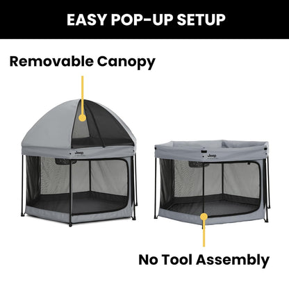 New Jeep Hexagon Pop Up Play Yard with Removable Canopy (Grey) - Kidsy