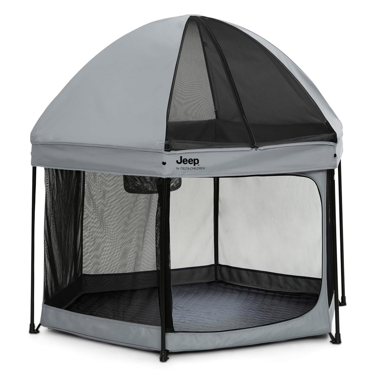 New Jeep Hexagon Pop Up Play Yard with Removable Canopy (Grey) - Kidsy