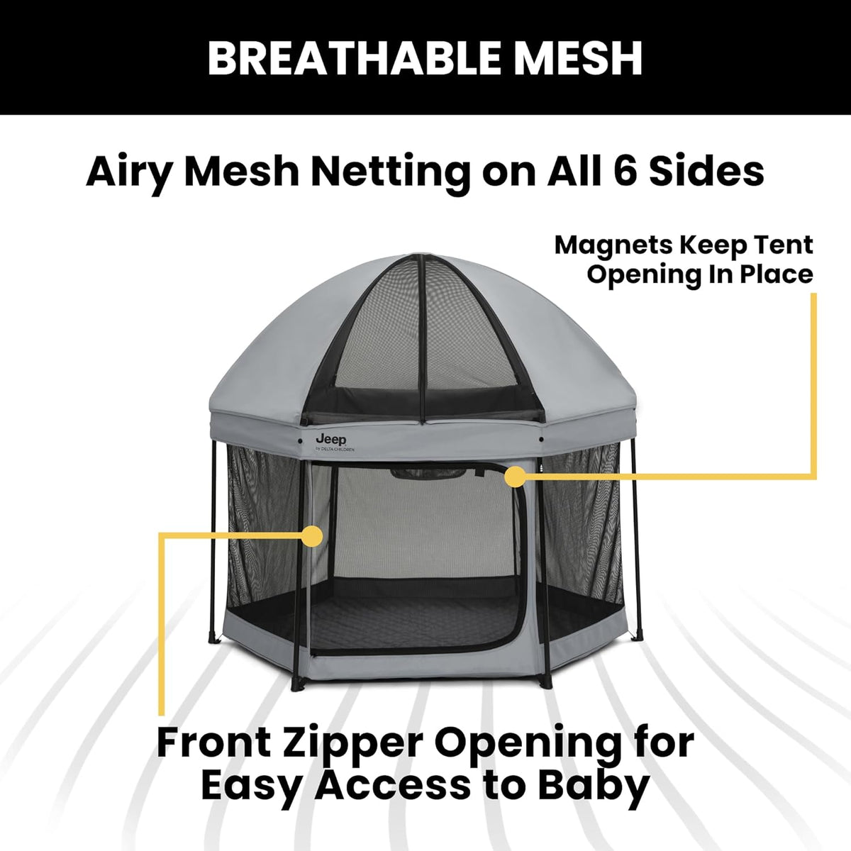 New Jeep Hexagon Pop Up Play Yard with Removable Canopy (Grey) - Kidsy