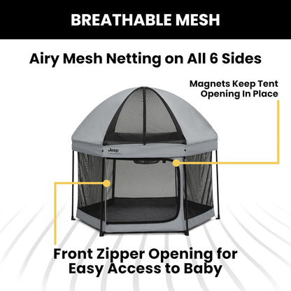 New Jeep Hexagon Pop Up Play Yard with Removable Canopy (Grey) - Kidsy