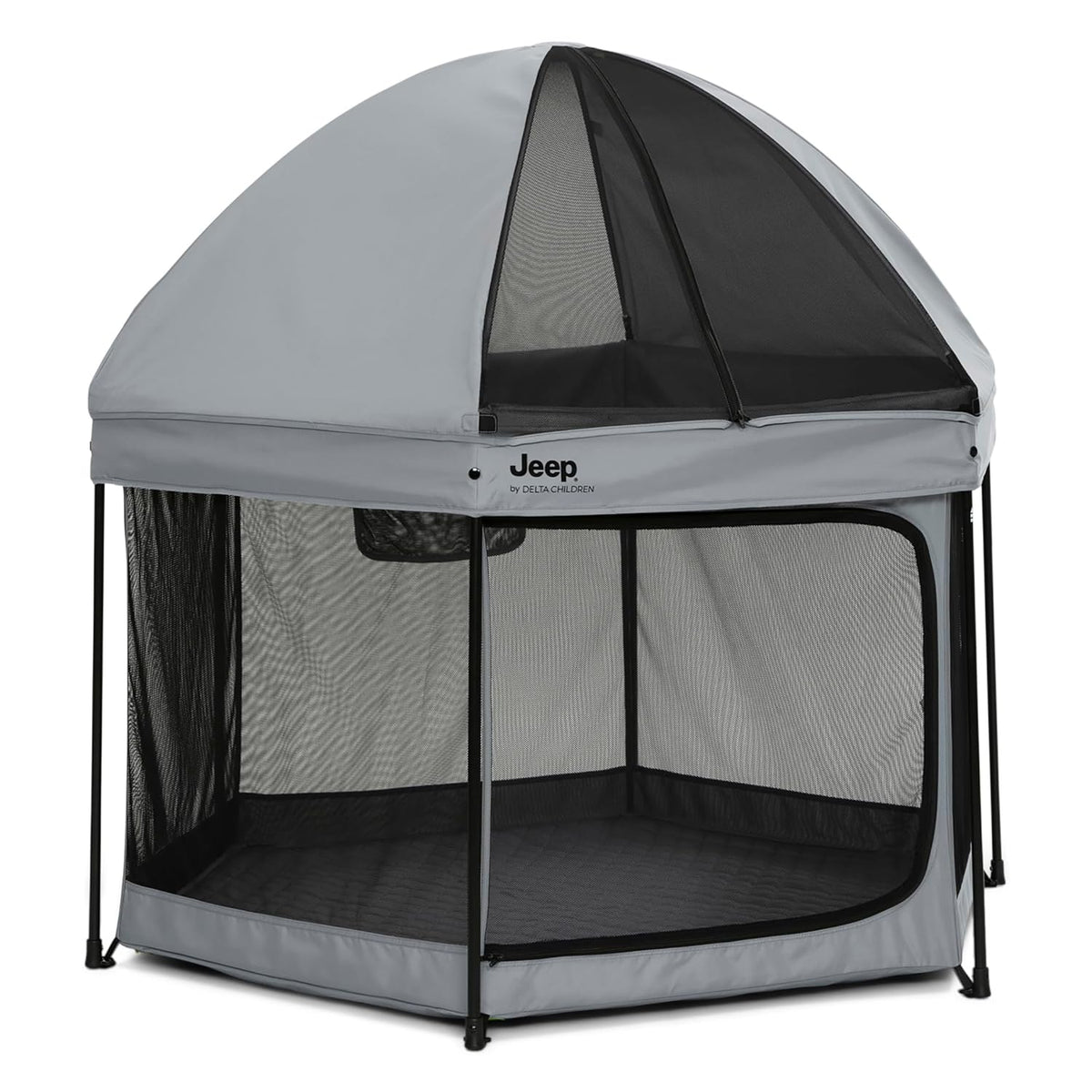 New Jeep Hexagon Pop Up Play Yard with Removable Canopy (Grey) - Kidsy