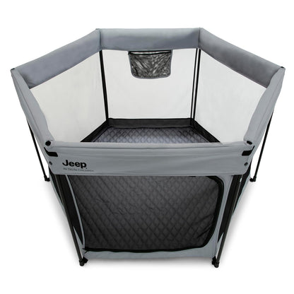 New Jeep Hexagon Pop Up Play Yard with Removable Canopy (Grey) - Kidsy