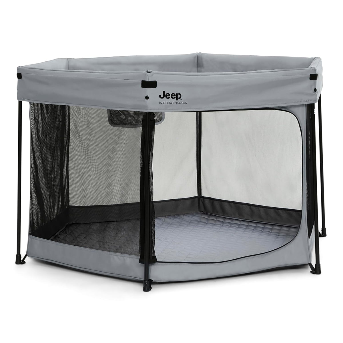 New Jeep Hexagon Pop Up Play Yard with Removable Canopy (Grey) - Kidsy
