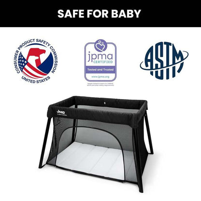 New Jeep Horizon Compact Travel 2 - in - 1 Playard and Bassinet (Black) - Kidsy